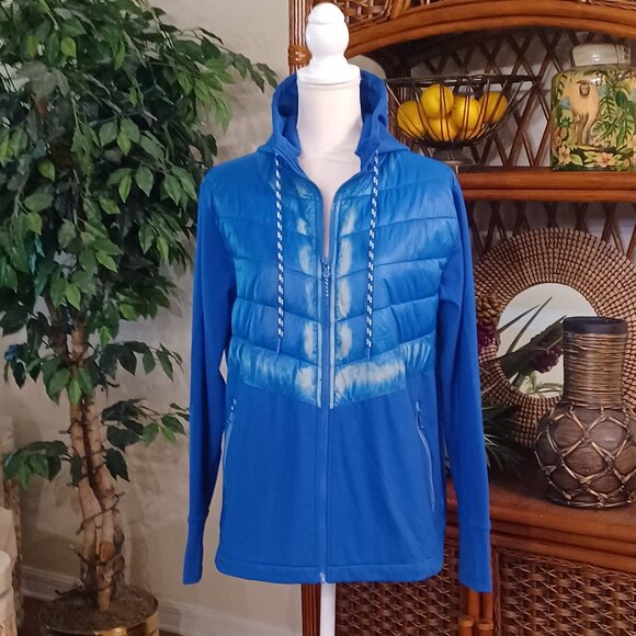 Lou & Grey Jackets & Blazers - EUC Lou & Grey Electric Blue Chevron Hooded Puffer Jacket Size Large